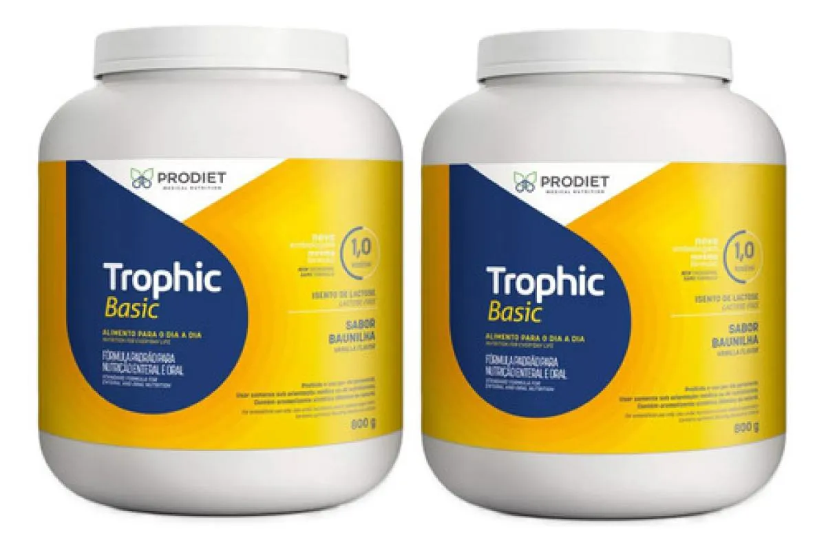2 Potes de Trophic Basic 800g Dieta Enteral Prodiet Baunilha