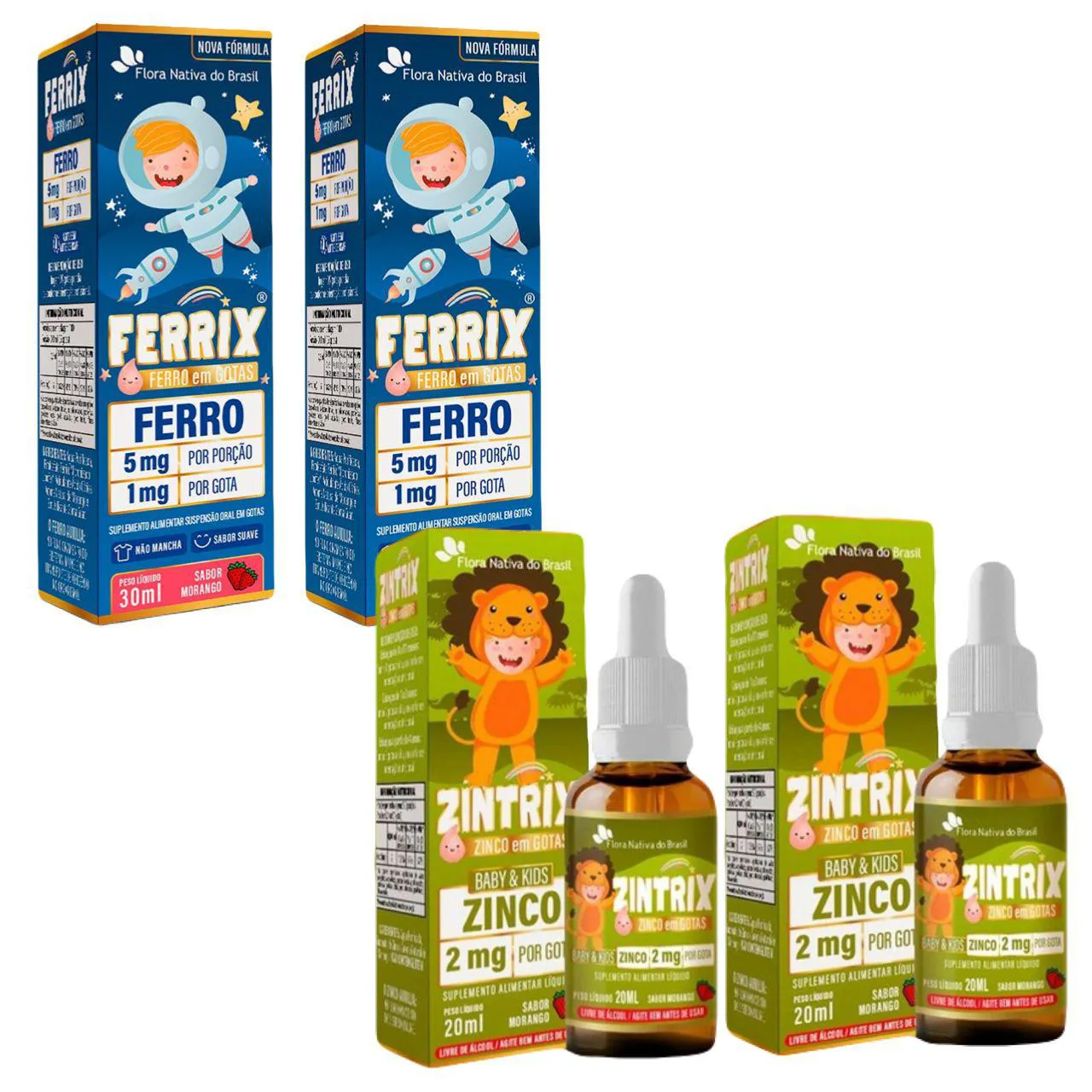 2X Ferrix Ferro + 2X Zintrix Zinco – Kids – Flora Nativa