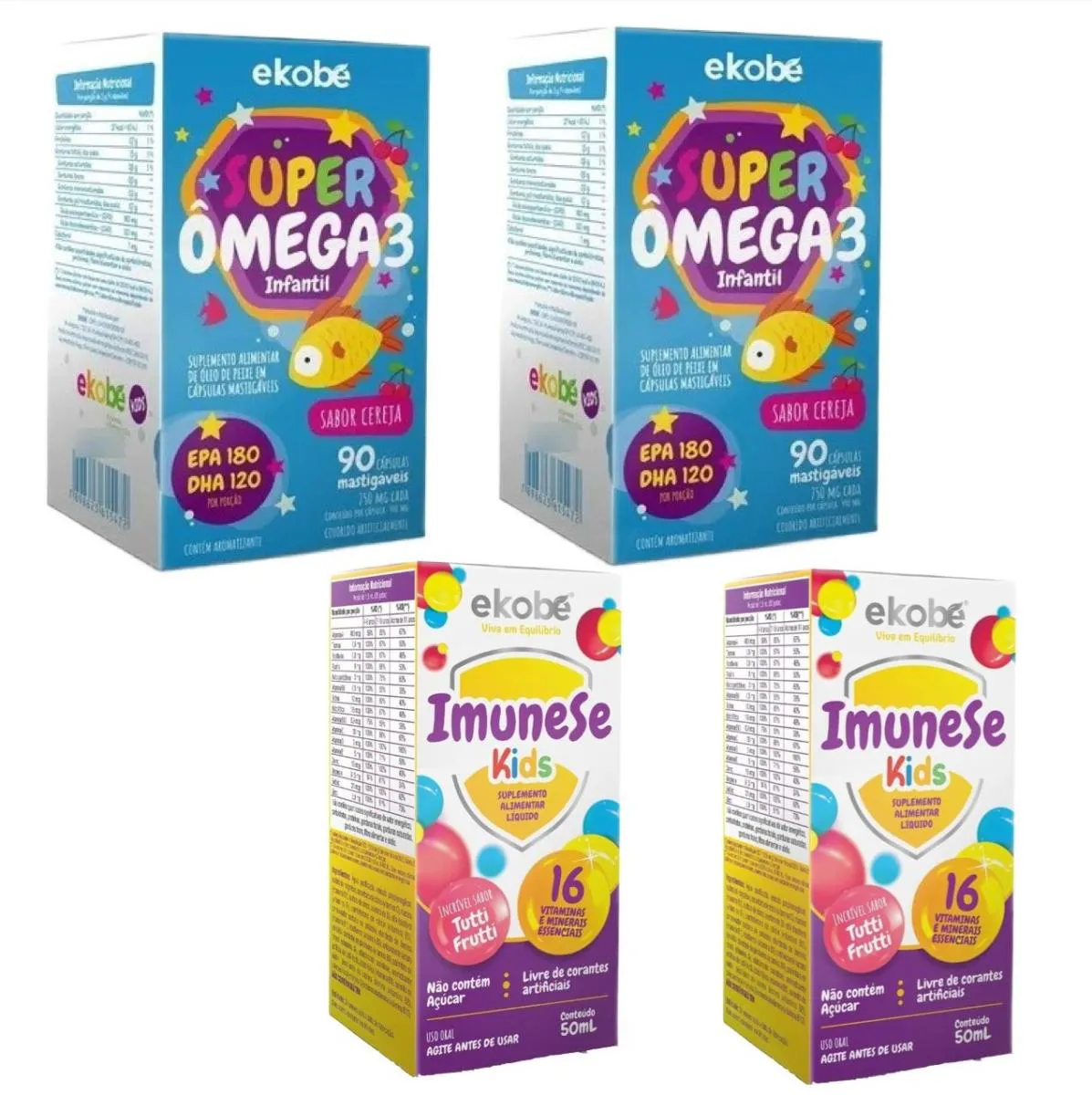 2x Super Ômega 3 + 2x Imunese Kids 16 Vitaminas – Ekobé Kids