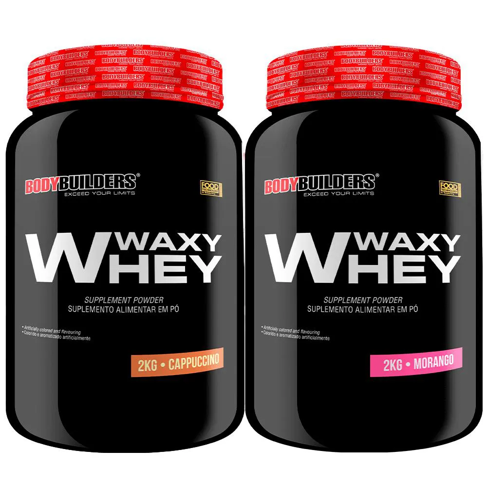 2x Whey Protein Waxy Whey (35%) – 2kg – Bodybuilders Morango e Cappuccino