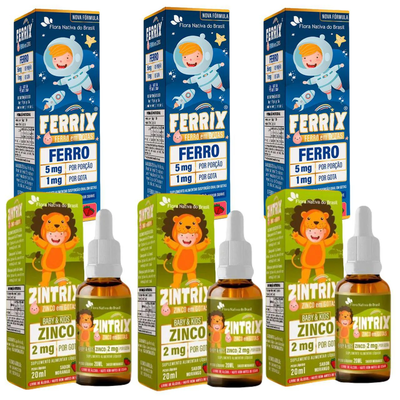 3X Ferrix Ferro + 3X Zintrix Zinco – Kids – Flora Nativa