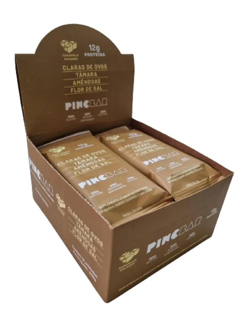 Barra de Proteína Caramelo Salgado Sem Açúcar 50g Pincbar 12 unidades