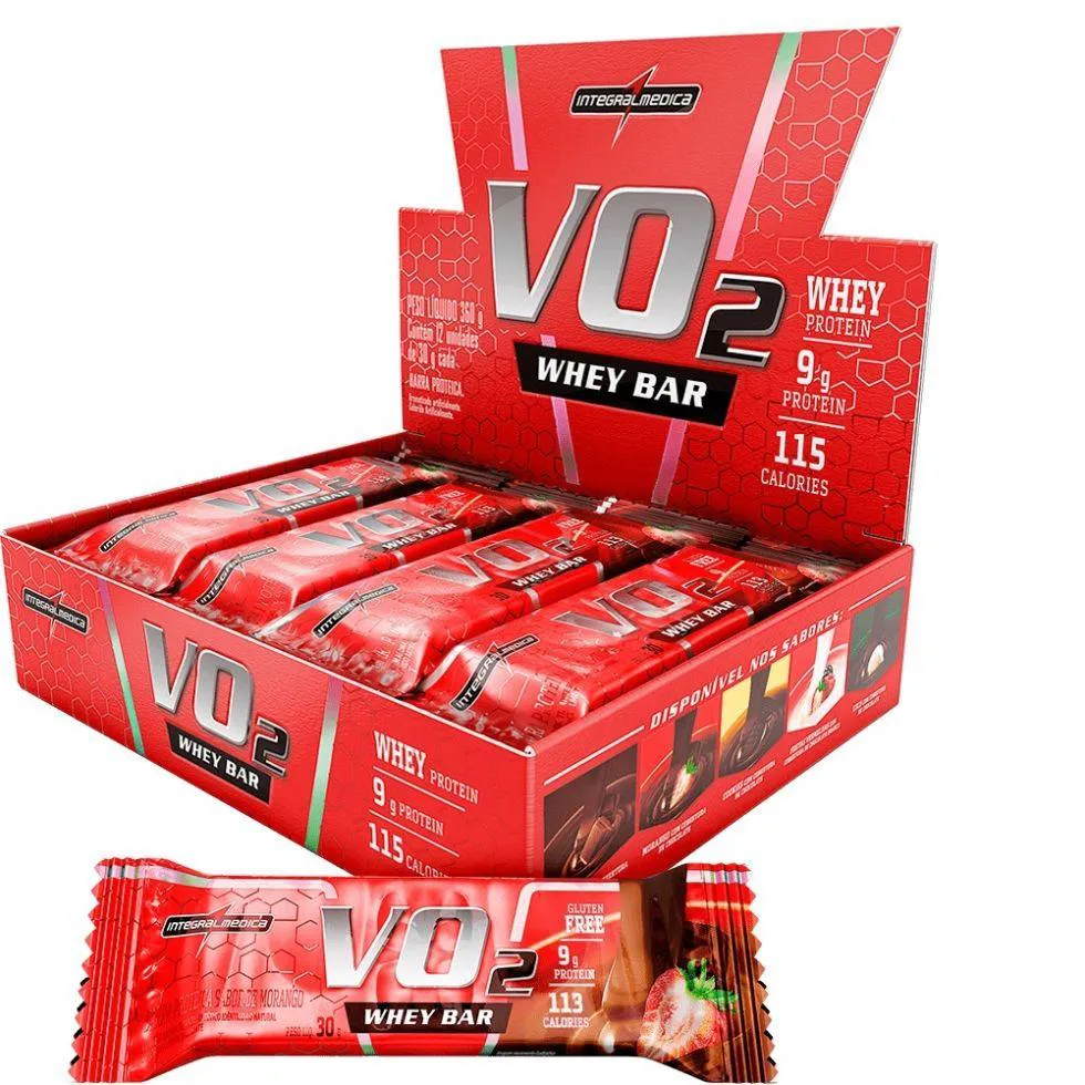 Barra de Proteína Vo2 Slim Integralmédica Morango 30g 12 unidades