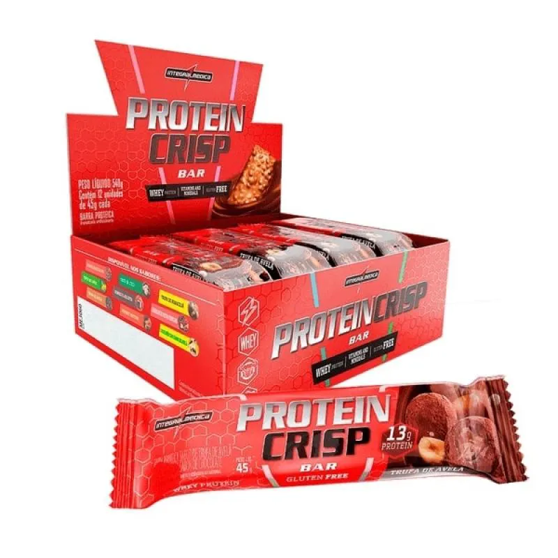 Barra de Proteína Whey Integralmedica Protein Crisp Trufa de Avelã 45g 12 unidades