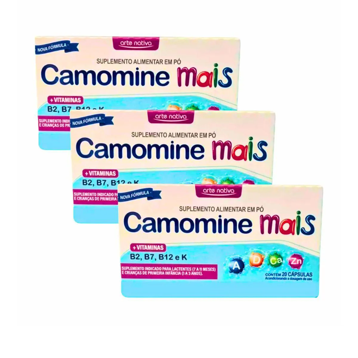 Camomine Mais Suplemento de Vitamina A, D, Ca, Zn, B2, B7, B12 e K