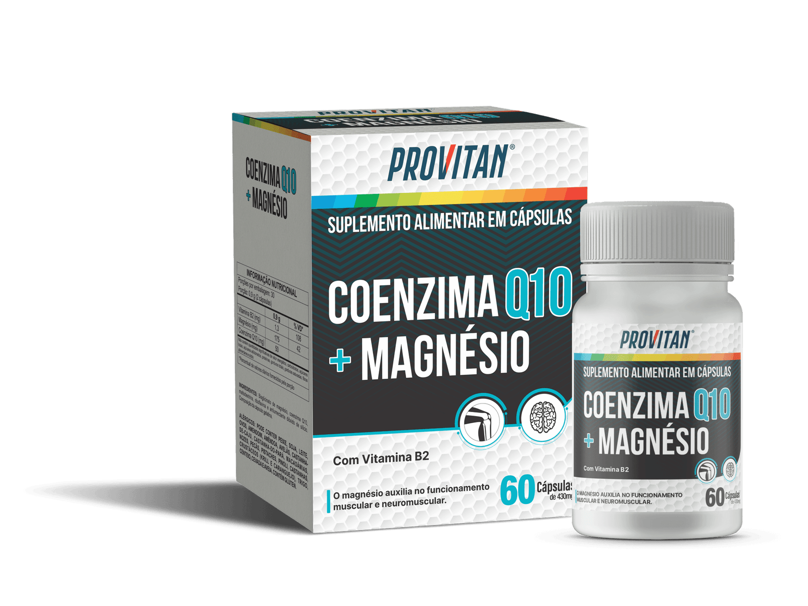 Coenzima Q10 + Vitamina B2 e Magnésio Provitan 430 mg – 60 Cápsulas para Energia & Antioxidante