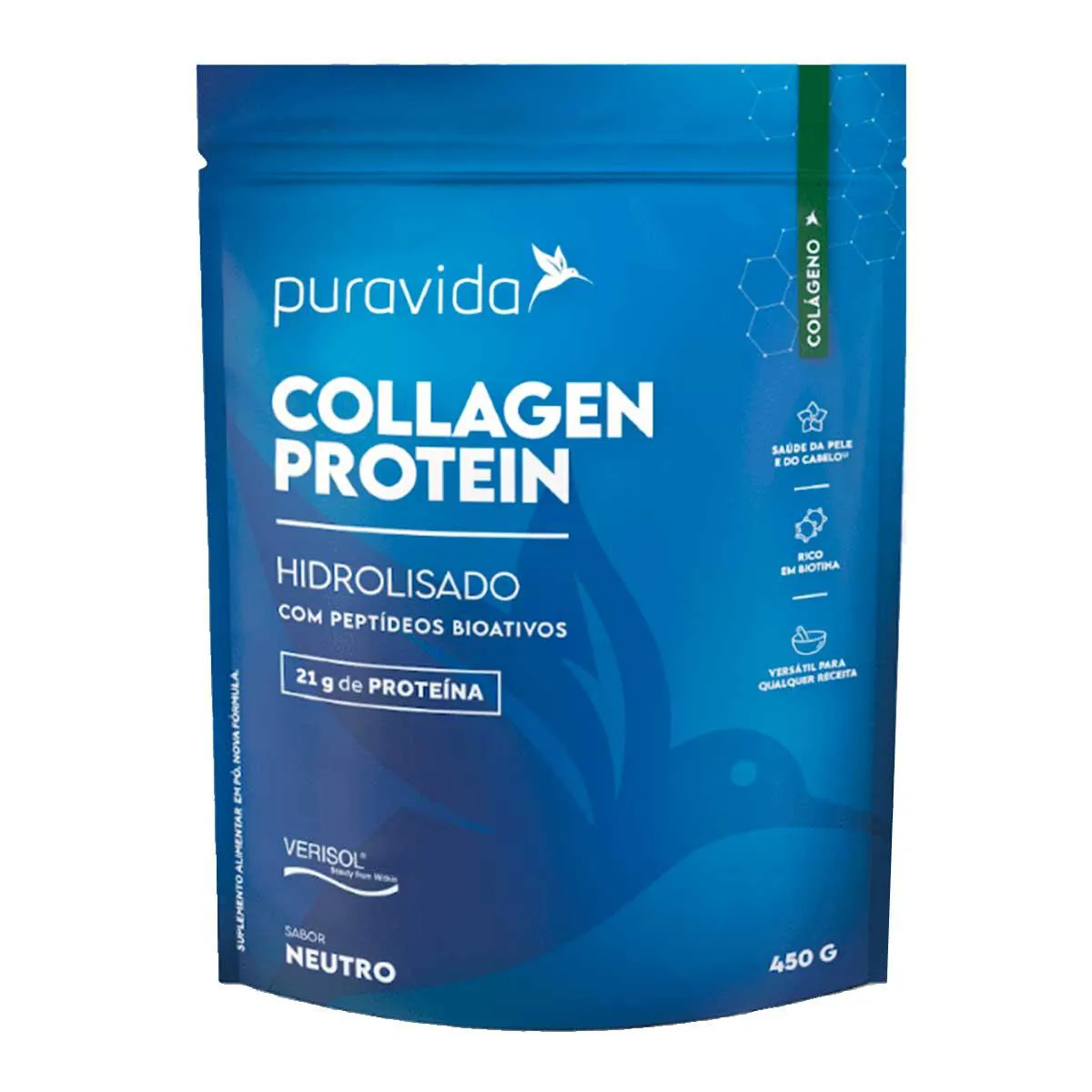 Colágeno Hidrolisado Collagen Protein Puravida Neutro 450g