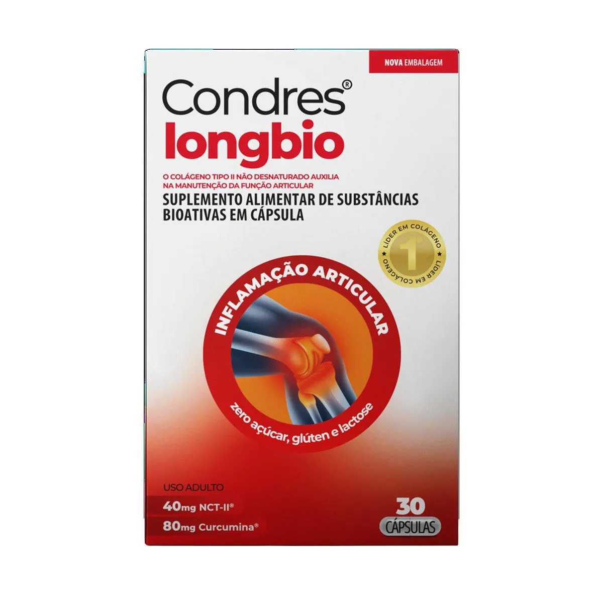 Colágeno Tipo II Não Hidrolisado Condres Long Bio Curcumina 30 cápsulas
