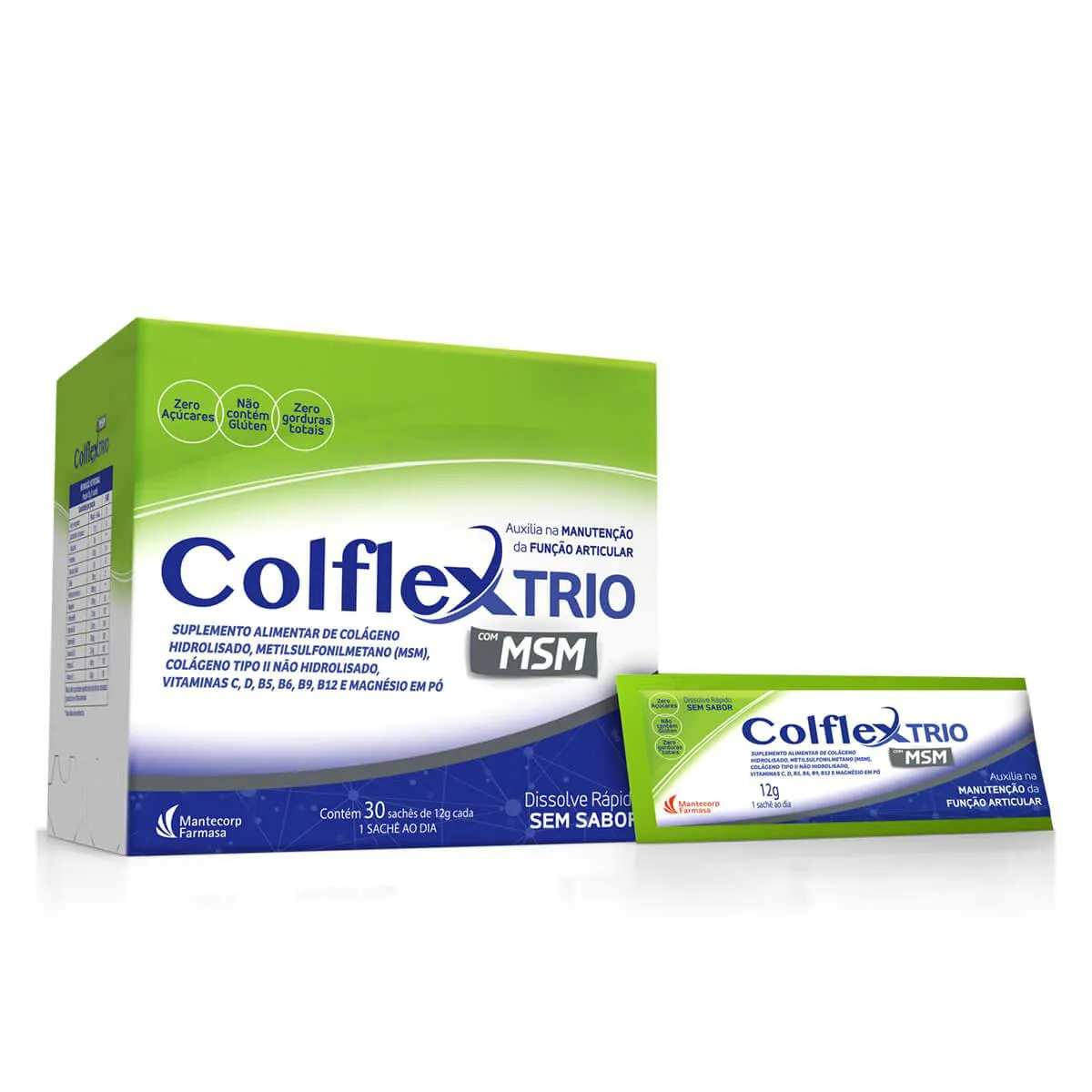 Colflex Trio com MSM Colágeno Hidrolisado em Pó – 30 sachês de 12g cada