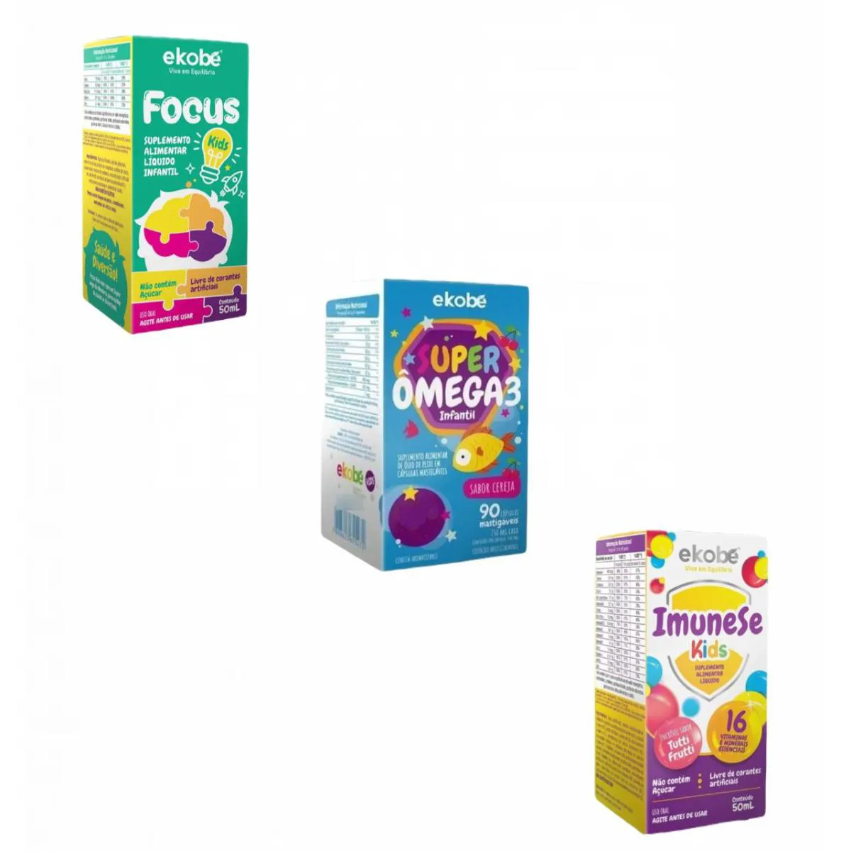 Focus Kids + Super Ômega 3 Kids + Imunese Kids – Ekobé