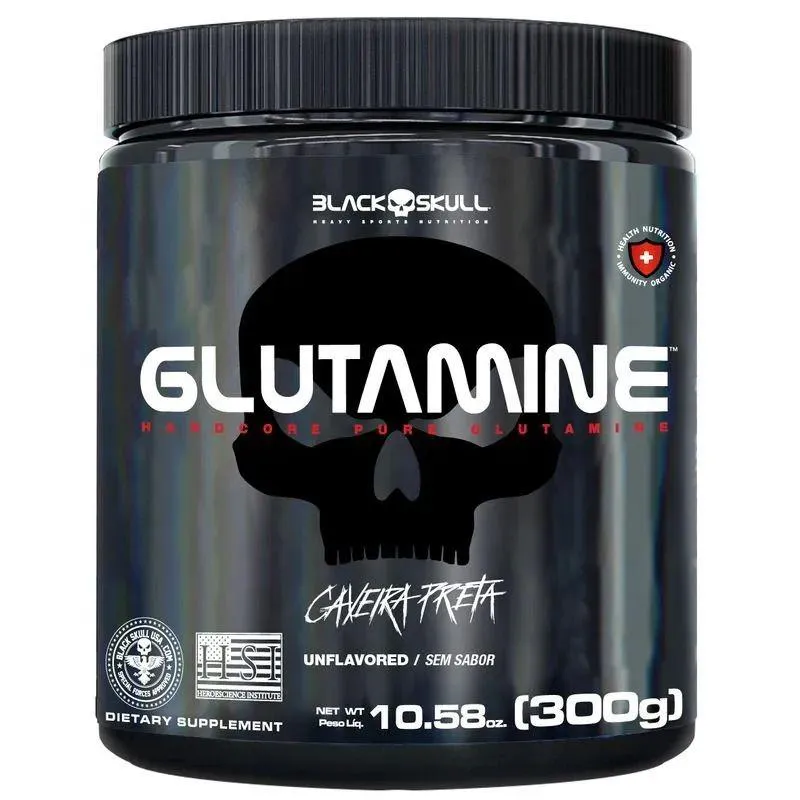 Glutamine Caveira Preta (300g) – Sabor: sem Sabor