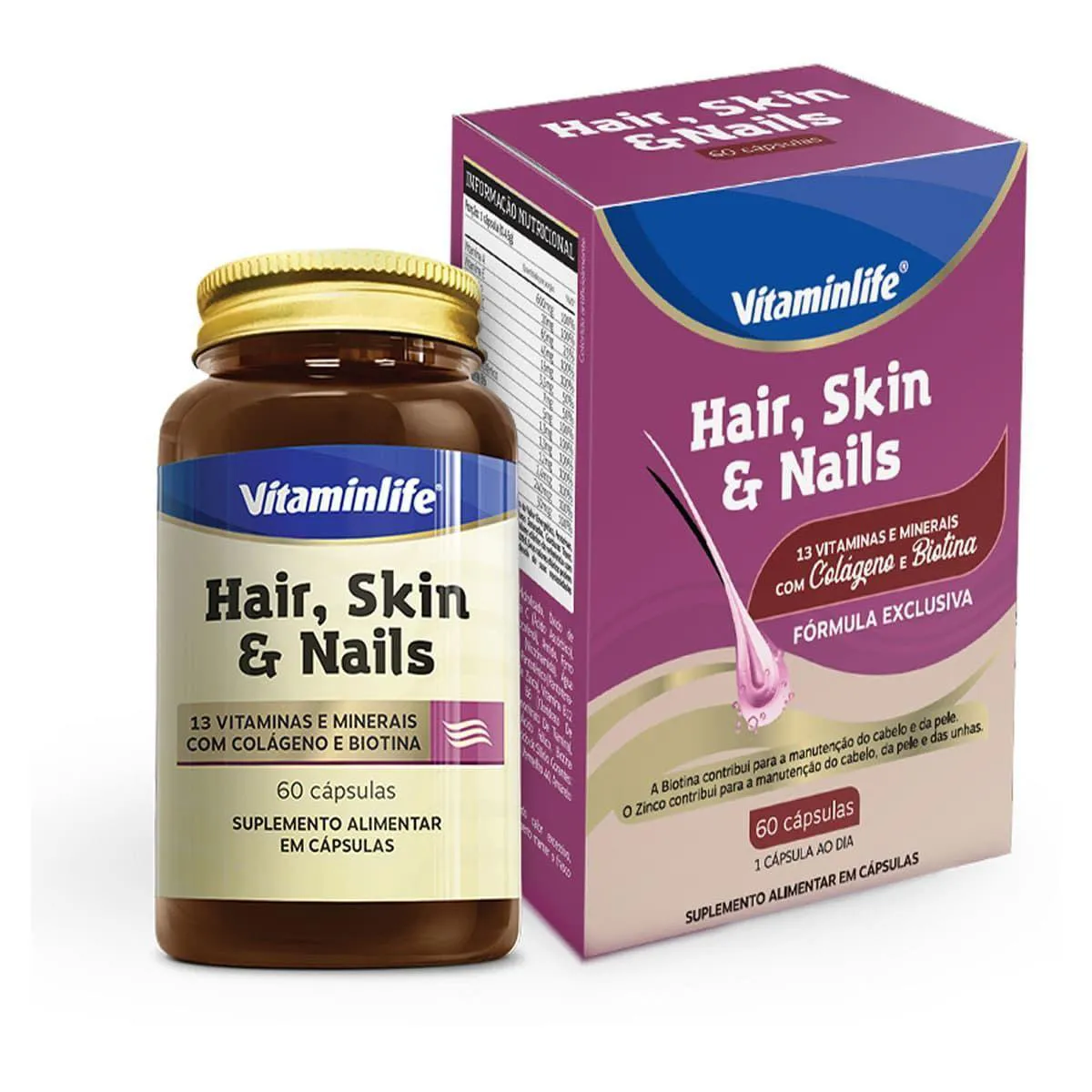 Hair, Skin e Nails Com Colágeno e Biotina – 60 Cápsulas – Vitaminlife