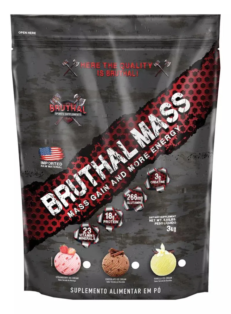 Hipercalórico Bruthal Mass 3kg Grow Thisoldie – Bruthal Sports Supplements – Sabor Gelado de Baunilha 3 Kg