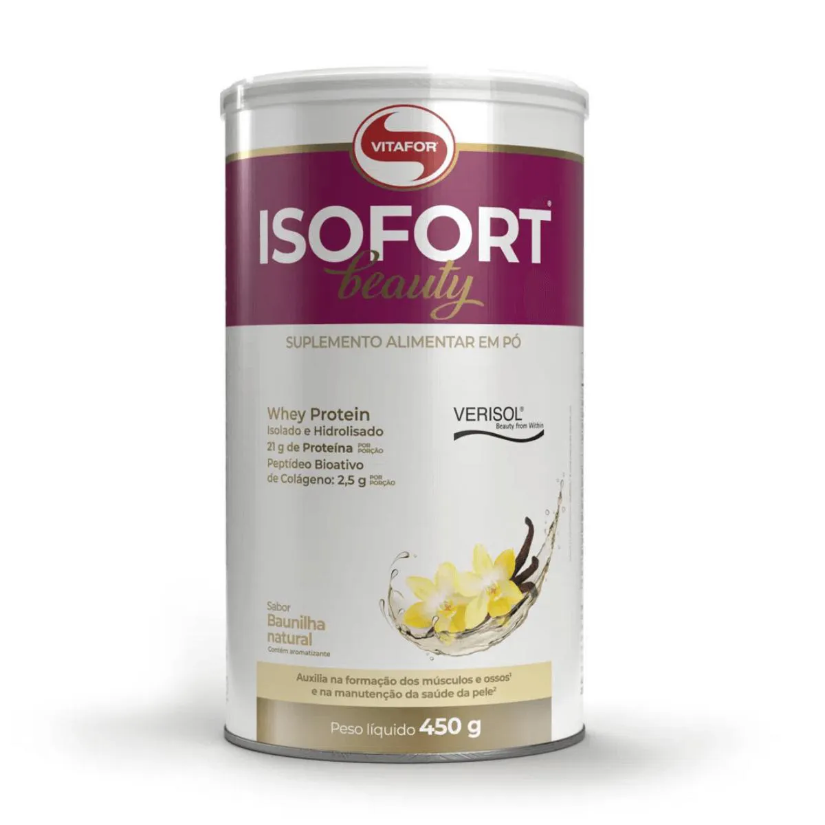 Isofort Beauty 450G Whey Protein Isolado Hidrolisado Vitafor Baunilha