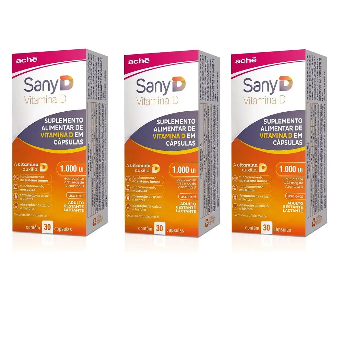 Kit 03 Suplemento Sany D 1.000ui com 30 cápsulas – Ache