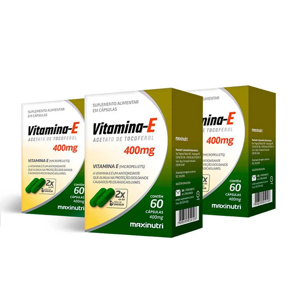 Kit 03 vitamina e antioxidante 400mg 60 capsulas maxinutri