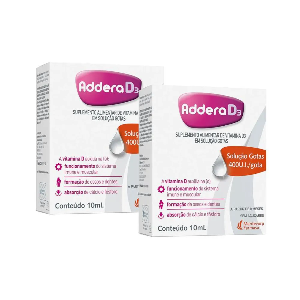 Kit 2 Vitaminas D Addera D3 400UI Gotas – 10ml