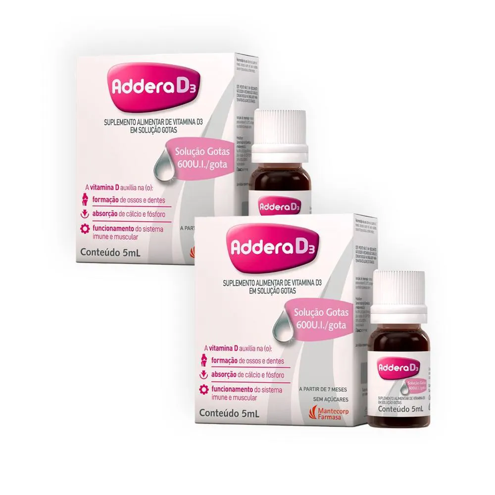 Kit 2 Vitaminas D Addera D3 600UI Gotas – 5ml