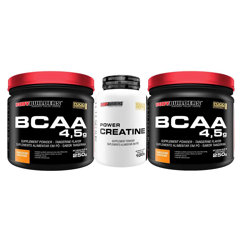 Kit 2x Bcaa Powder 4.5 250g + Power Creatina 100g – Bodybuilders Sabor Tangerina