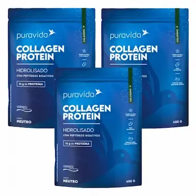 Kit 3 Collagen Protein Hidrolisado – Verisol – Puravida – Neutro – 450G