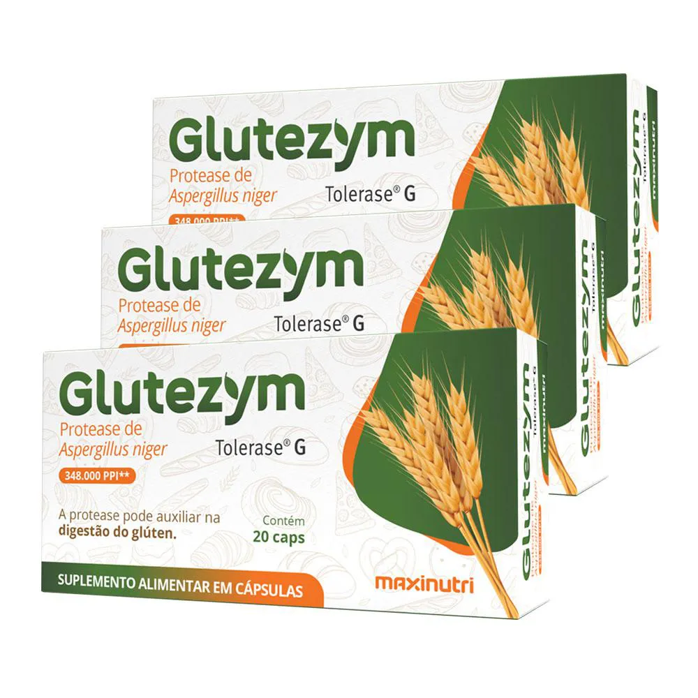 Kit 3 Glutezym Auxilia Digestão do Glúten 20 Cápsulas Maxinutri
