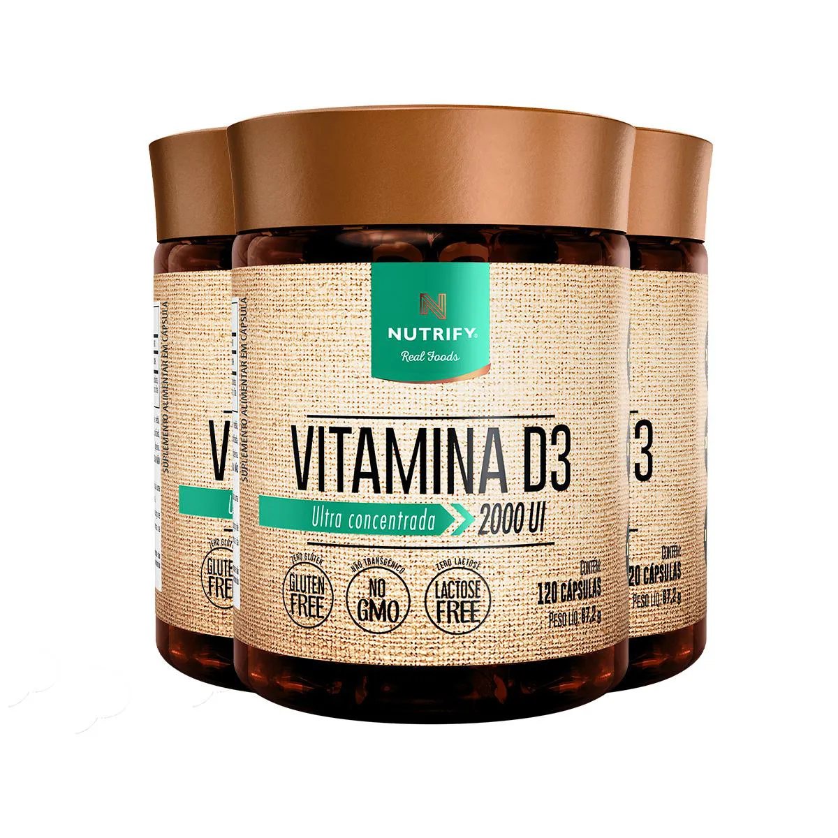 Kit 3 Vitamina D3 2000 Ui Nutrify 120 Cápsulas