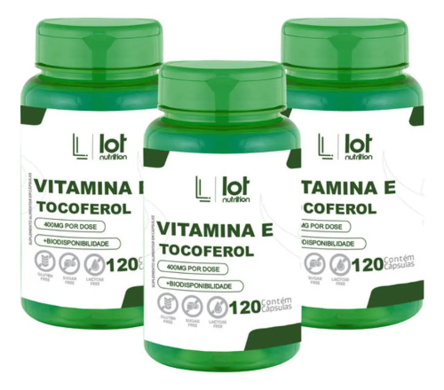 Kit 3un Vitamina e 400mg 120 cápsulas Natural sem Sabor