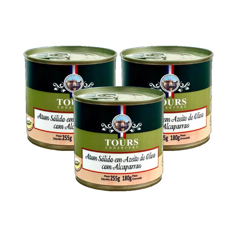 Kit 3x: Atum Sólido com Alcaparras em Azeite Tours 255g