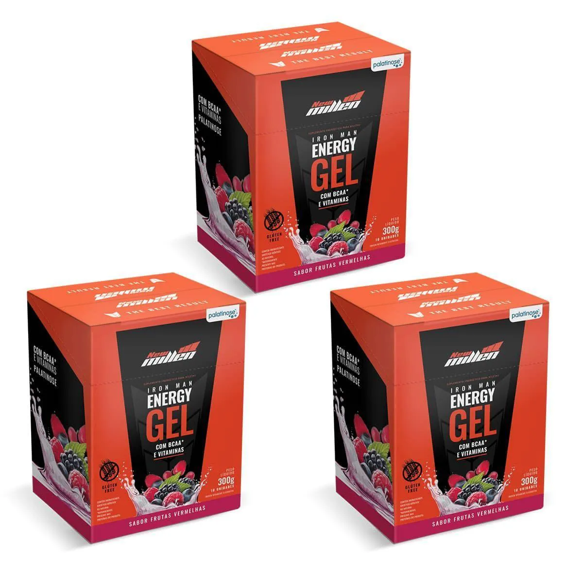 Kit 3X Iron Man Instant Energy Gel – 10 Unidades 30G Frutas Vermelhas – New Millen