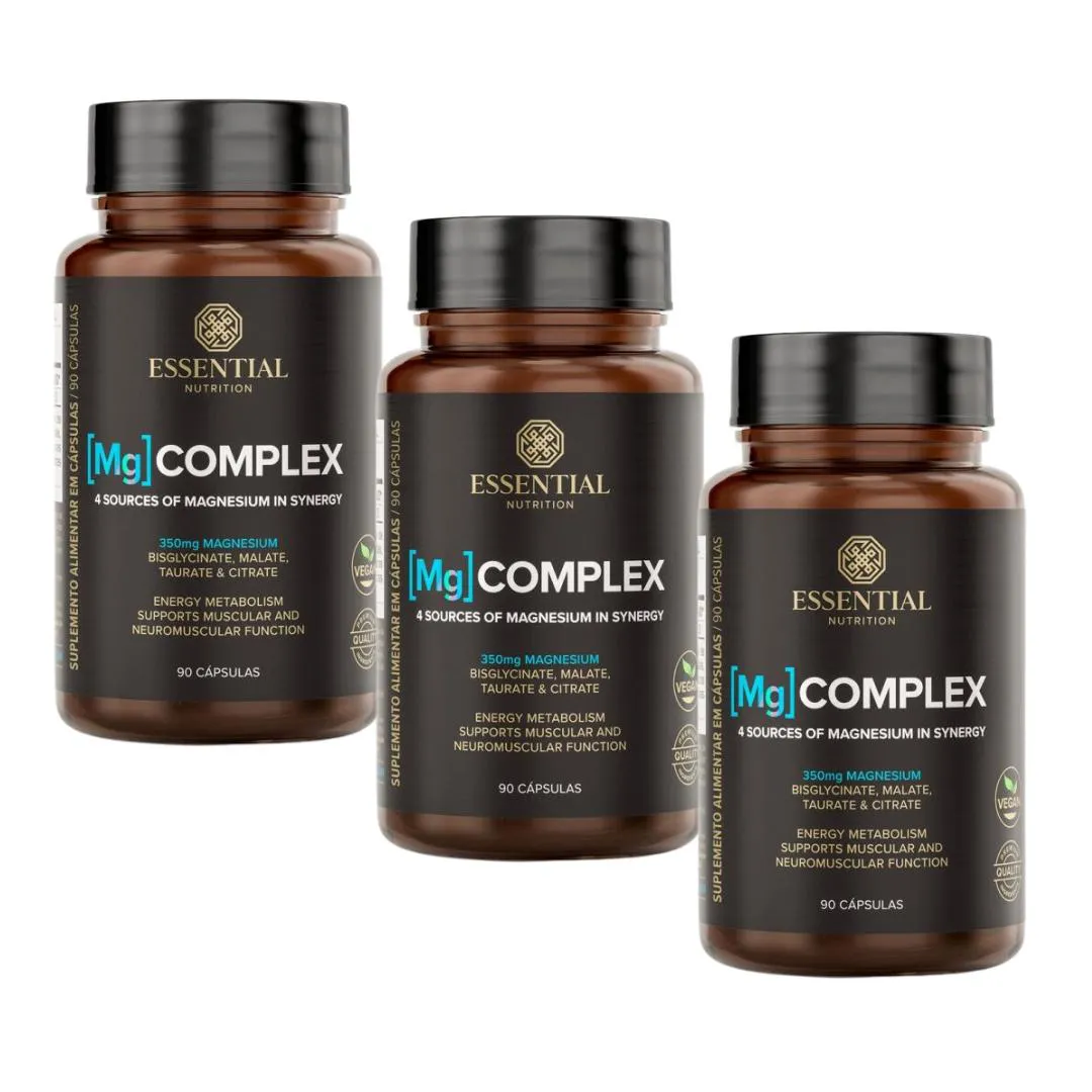 Kit 3x Mg Complex – 4 Tipos de Magnésio – 90 cápsulas – Essential Nutrition