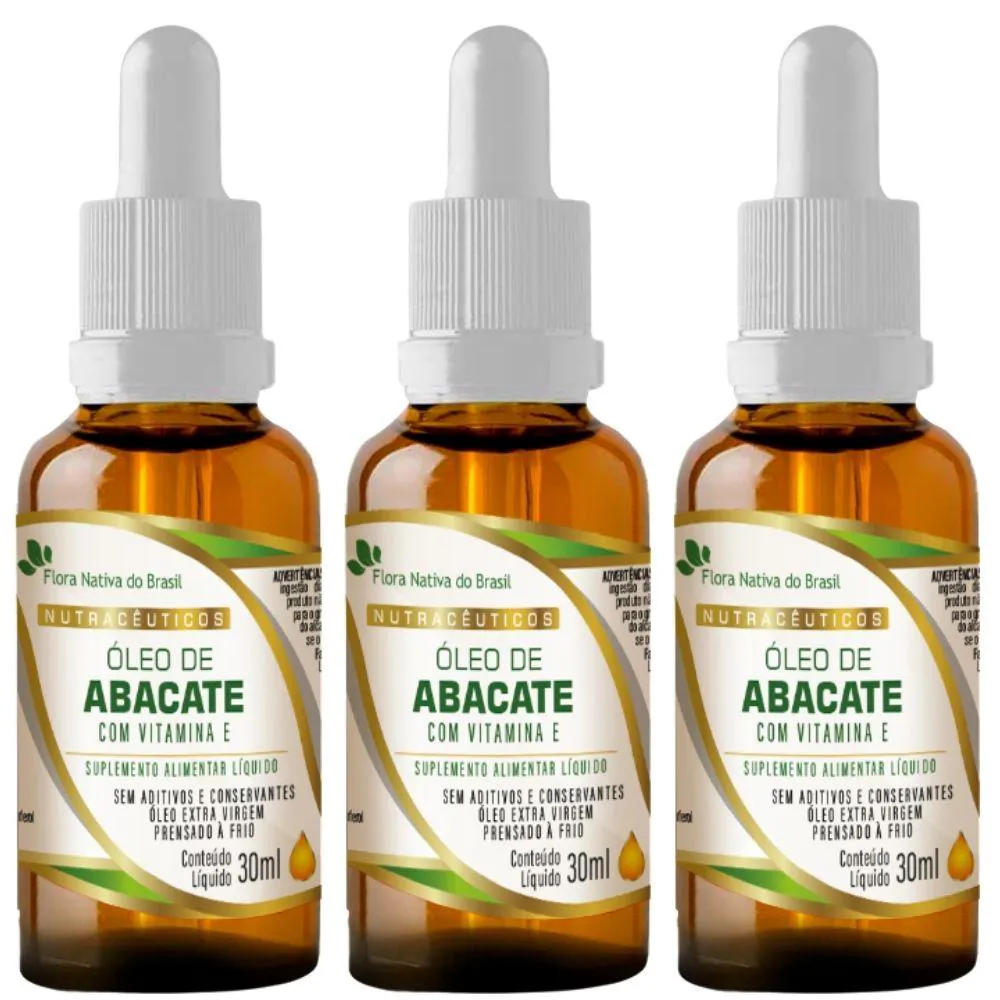 Kit 3x Óleo de Abacate com Vitamina e em Gotas 30ml – Flora Nativa