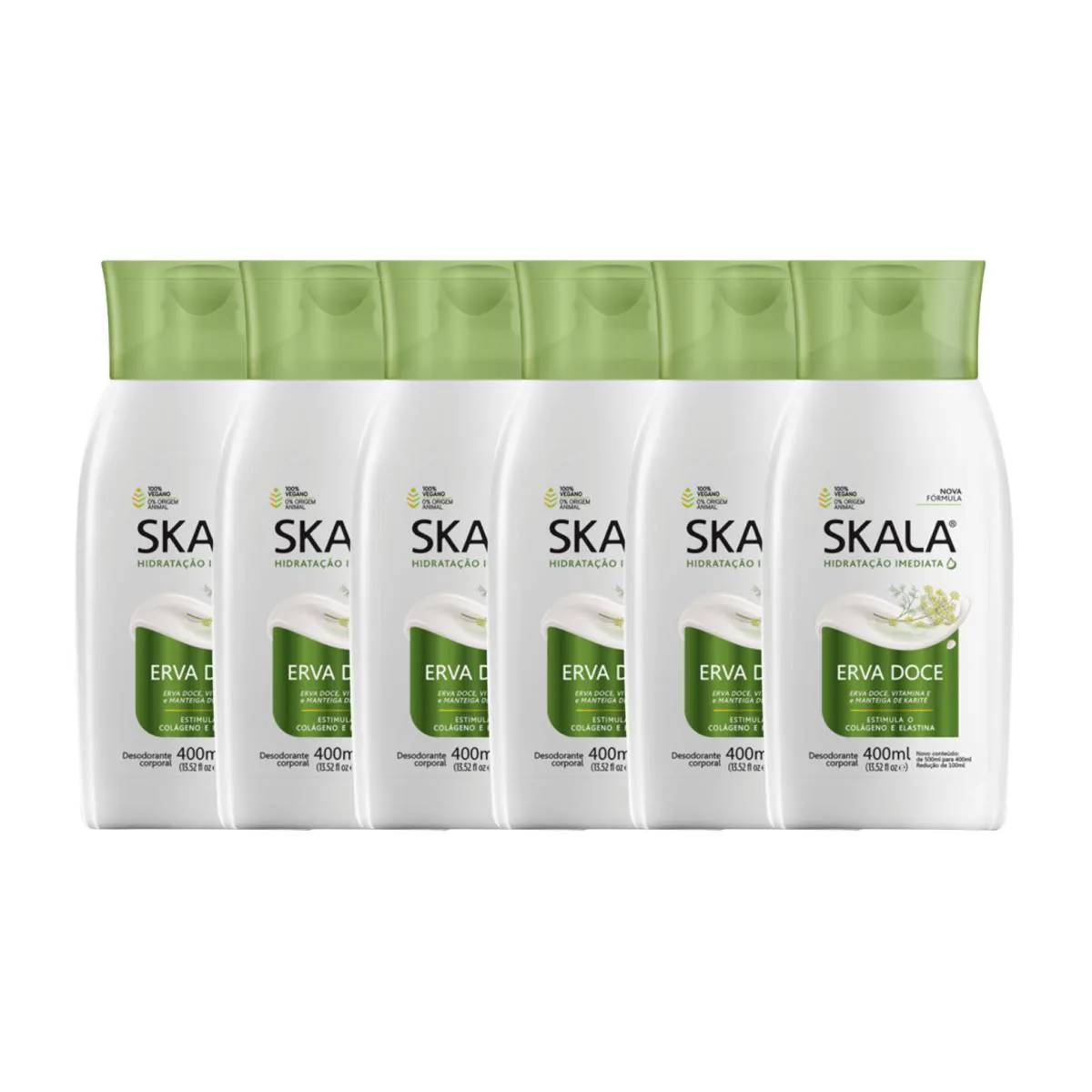 Kit 6 Loção Creme Hidratante Corporal Erva Doce Vegano Skala