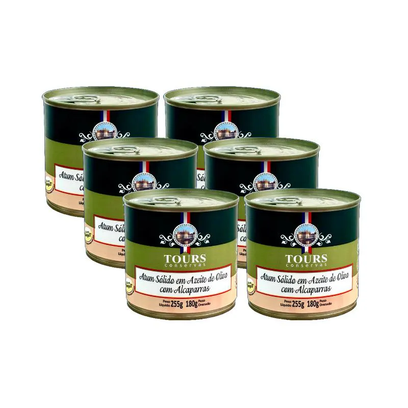 KIT 6X: ATUM SóLIDO COM ALCAPARRAS EM AZEITE TOURS 255G
