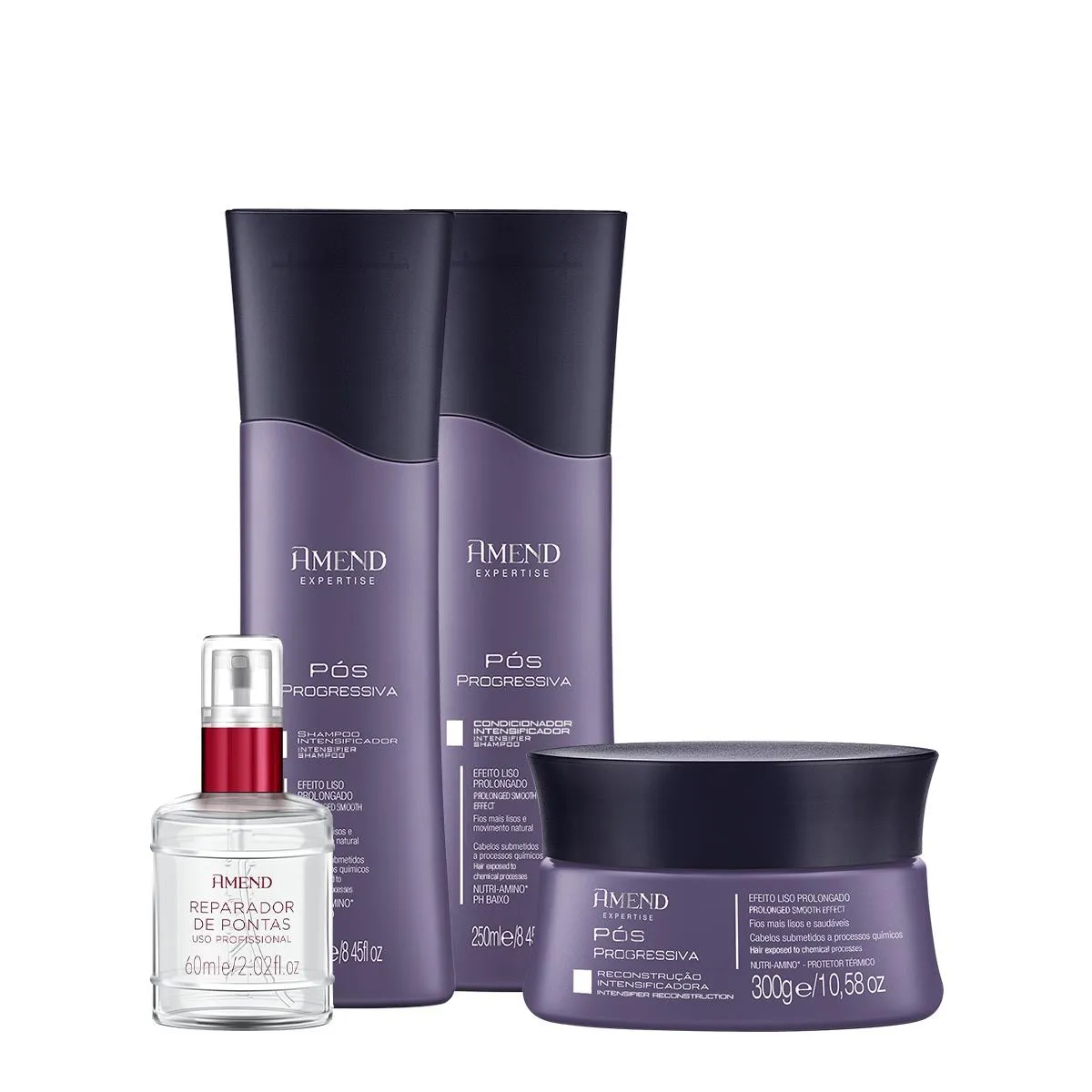 Kit Amend Pós Progressiva Shampoo Condicionador Máscara e Óleo Reparador de Pontas (4 Produtos)