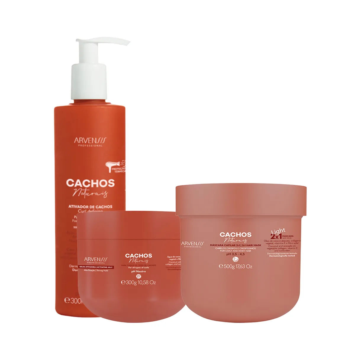 Kit Arvensis Cachos Naturais Gelatina Ativadora 300g + Máscara 2 em 1 500g + Ativador de Cachos 300ml