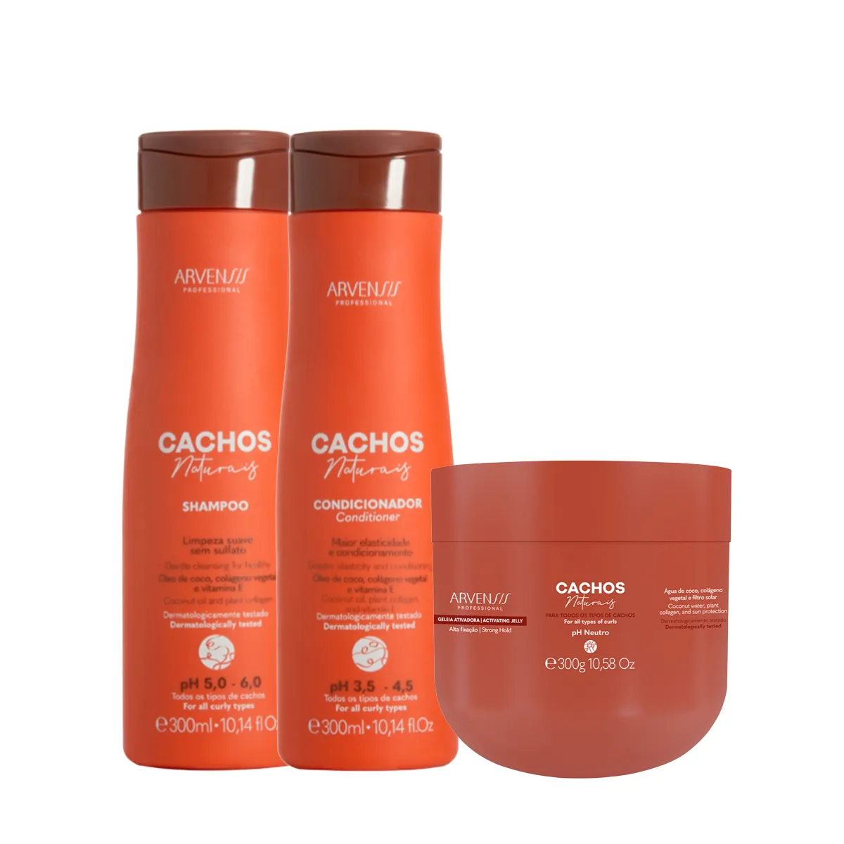 Kit Arvensis Cachos Naturais Shampoo 300ml + Condicionador 300ml + Gelatina Ativadora 300g