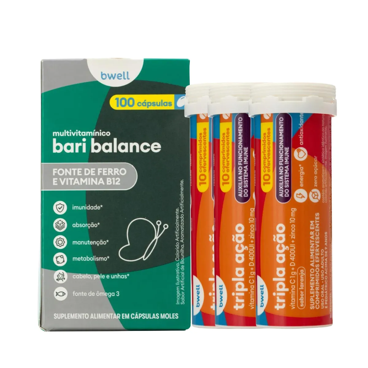 Kit Bwell Bari Balance 100 cápsulas + Vitamina C Tripla Ação 30 comprimidos