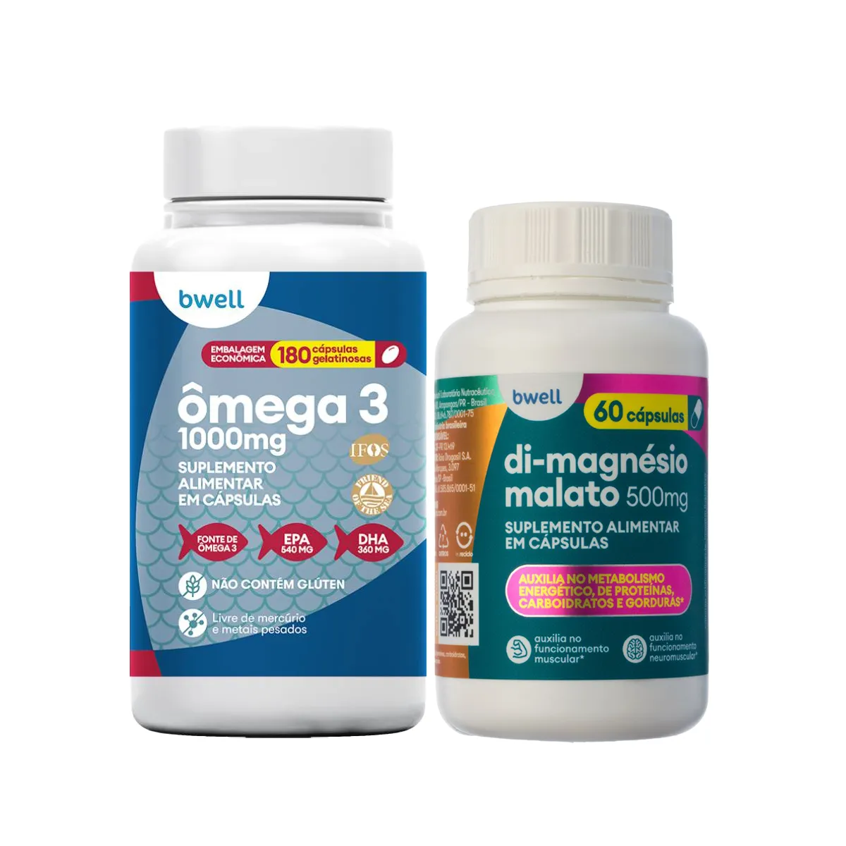 Kit Bwell Ômega 3 180 Cápsulas + Di-Magnésio Malato 500mg 60 Cápsulas