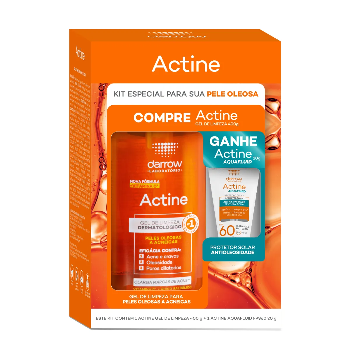 Kit Darrow Actine Gel de Limpeza 400g + Protetor Solar Aquafluid FPS 60 20g