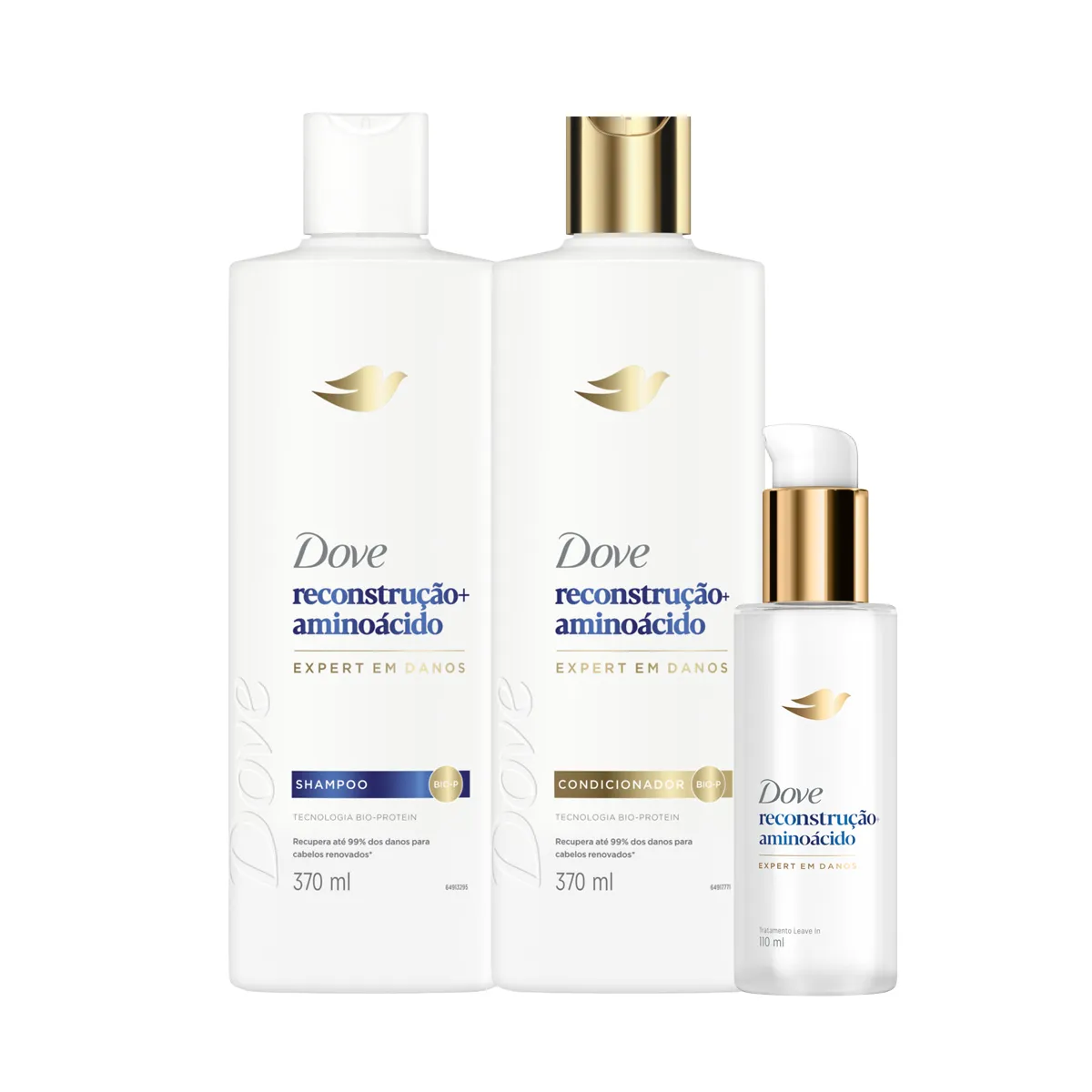 Kit Dove Reconstrução + Aminoácido Shampoo 370ml + Condicionador 370ml + Leave-In de Tratamento 110ml