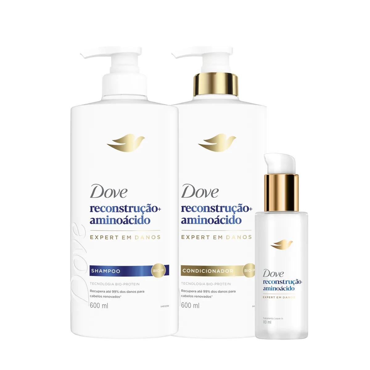 Kit Dove Reconstrução + Aminoácido Shampoo 600ml+ Condicionador 600ml + Leave-In de Tratamento 110ml