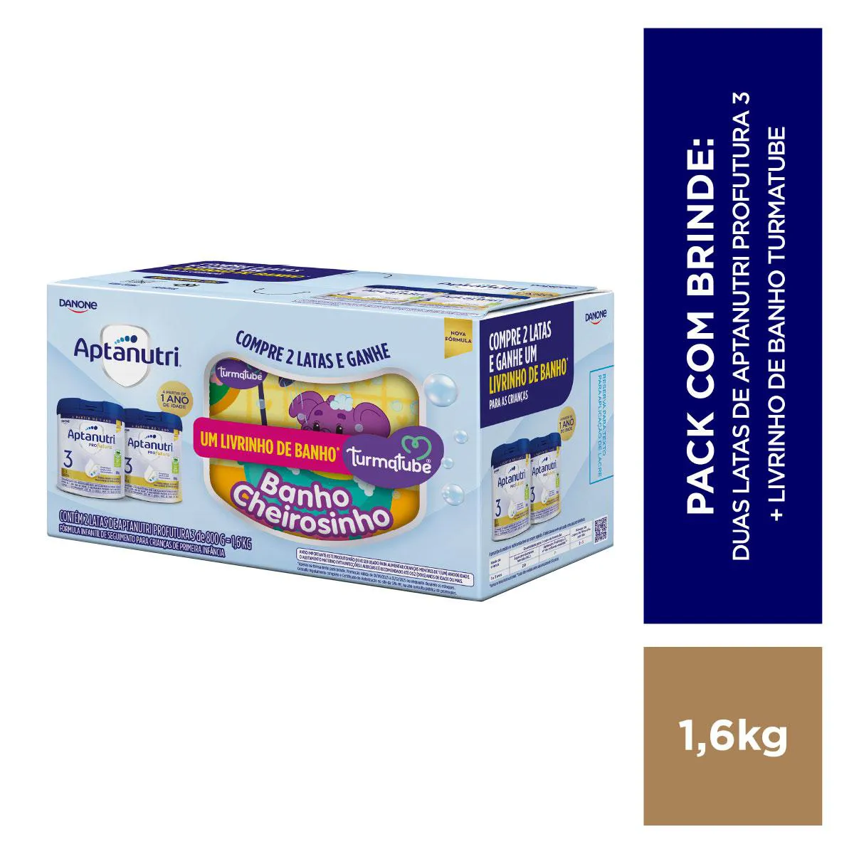 Kit Fórmula Infantil Aptanutri Profutura Danone 1 a 3 anos 800g 2 unidades + Livro Para Banho Turmatube 1 unidade