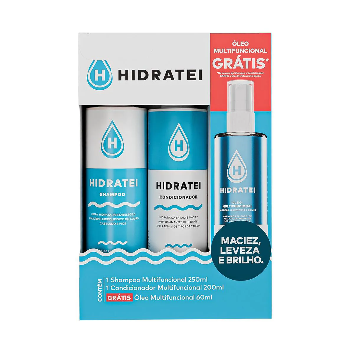 Kit Hidratei Multifuncional Shampoo 250ml + Condicionador 200ml + 1 Óleo 60ml
