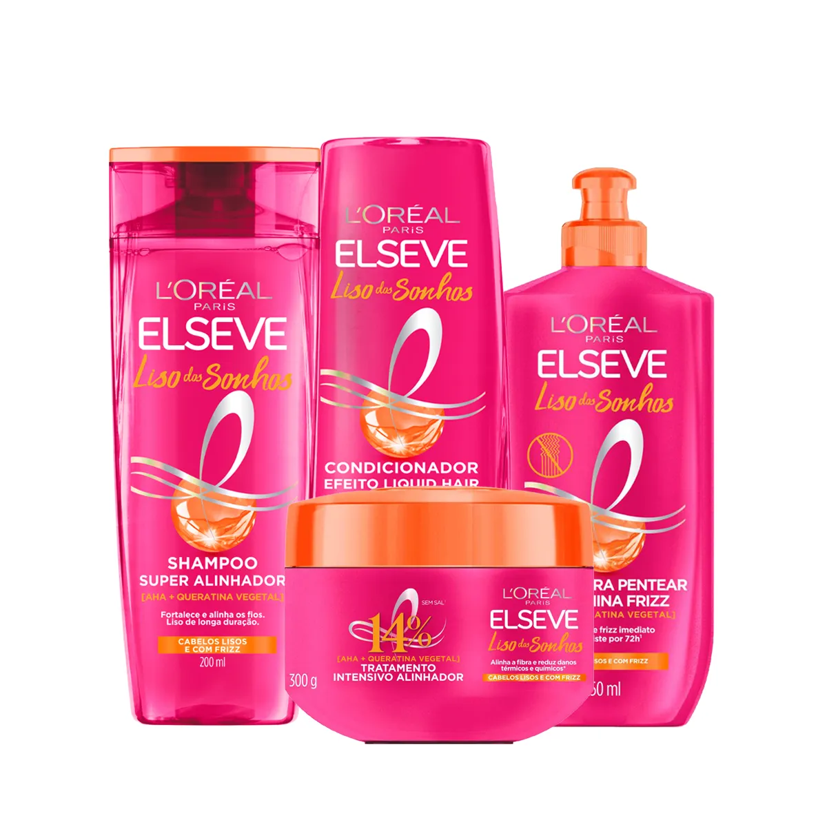 Kit L’Oréal Paris Elseve Liso dos Sonhos Shampoo 200ml + Condicionador 200ml + Creme de Tratamento 300g + Creme de Pentear 250ml