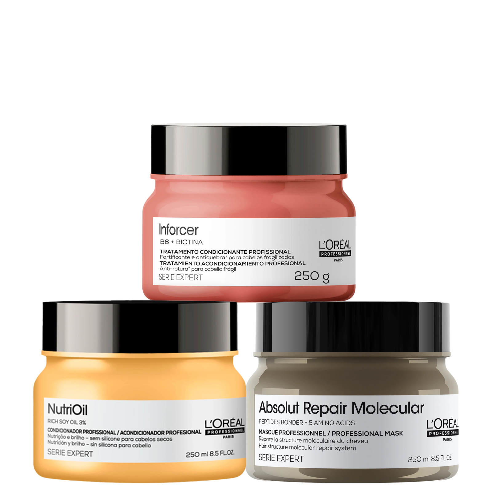 Kit L’Oréal Professionnel Absolut Repair Molecular + NutriOil + Inforcer Masks (3 Produtos)