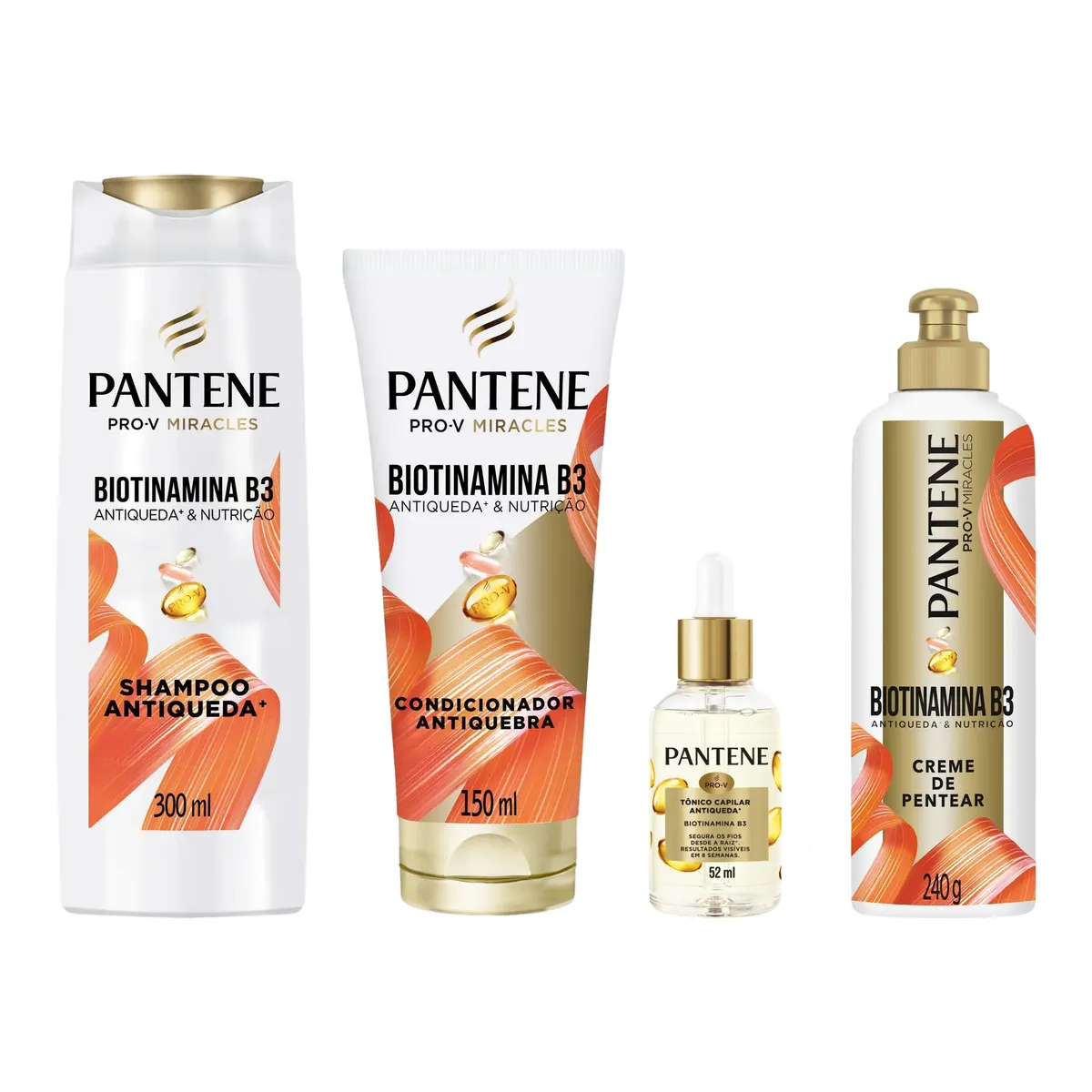 Kit Pantene Biotinamina B3 Antiqueda & Nutrição Shampoo 300ml + Condicionador 150ml + Tônico Capilar 52ml + Creme para Pentear 240g