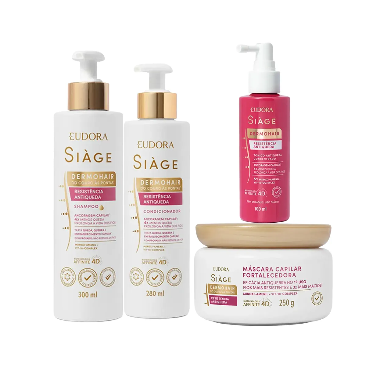 Kit Siàge DermoHair Shampoo 300ml + Condicionador 280ml + Máscara 250g +Tônico 100ml