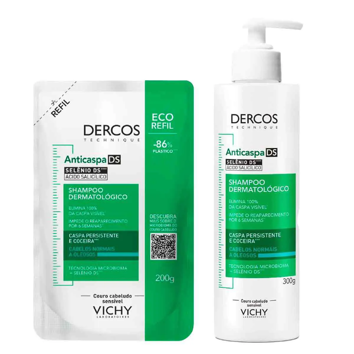 Kit Vichy Dercos DS Anticaspa Cabelos Normais e Oleosos Shampoo 300g + Refil 200g