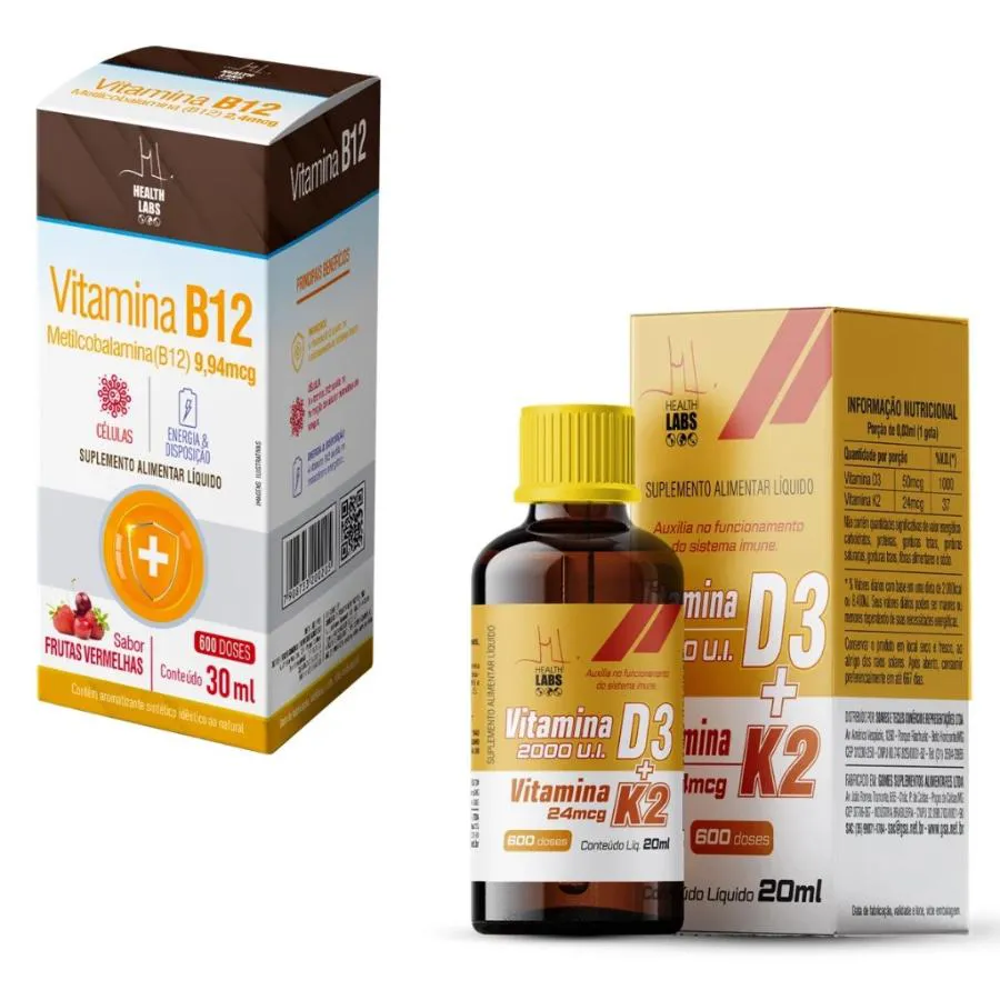 Kit Vitamina B12 Adulto 30ml Frutas Vermelhas + Vitamina D3 K2 20ml – Health Labs