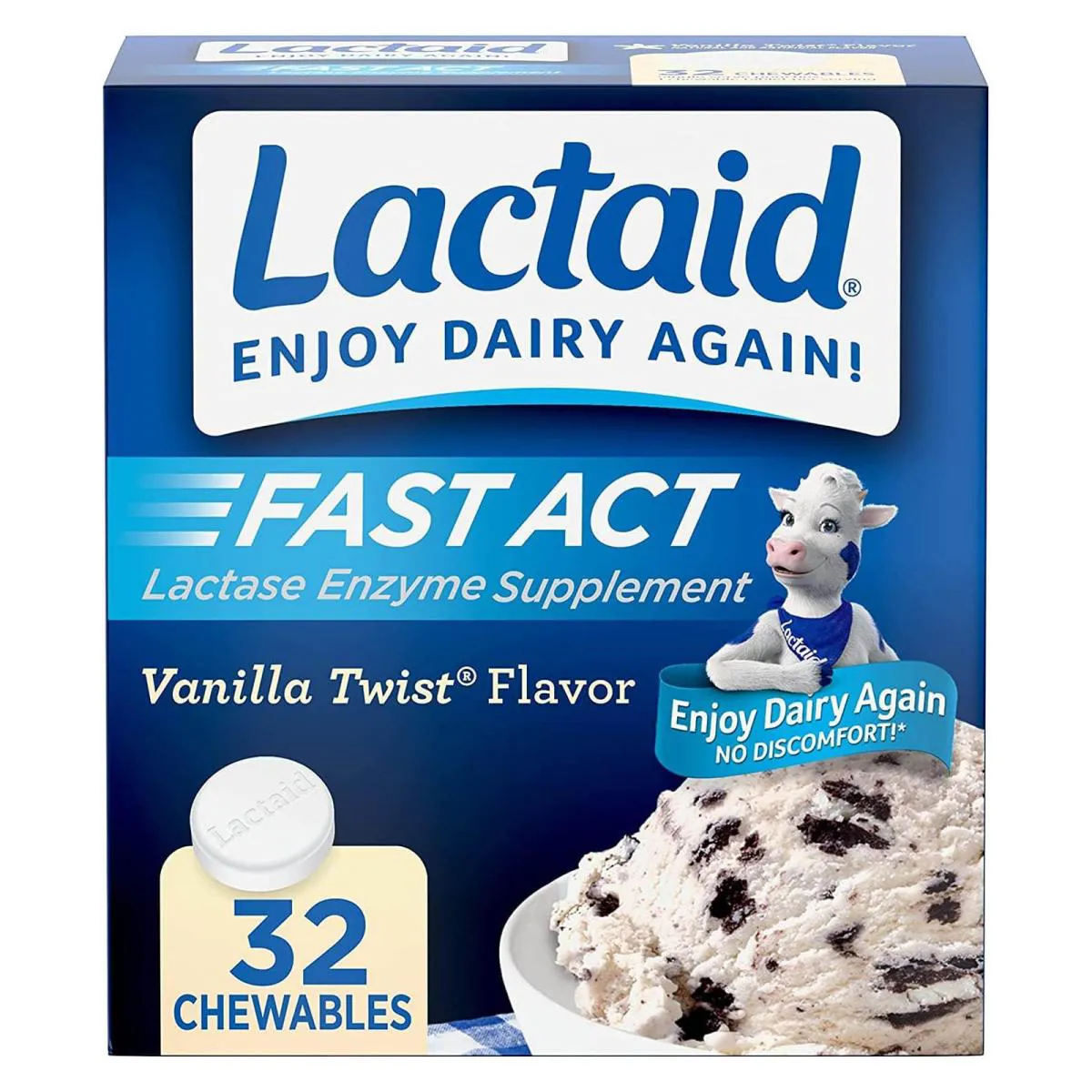 Lactaid Fast Act Lactose Enzimas 32 Tabletes Mastigaveis Sabor Baunilha – Lactaid